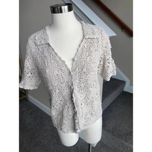 Vintage 90's Laura Scott crochet button down collared top, size small